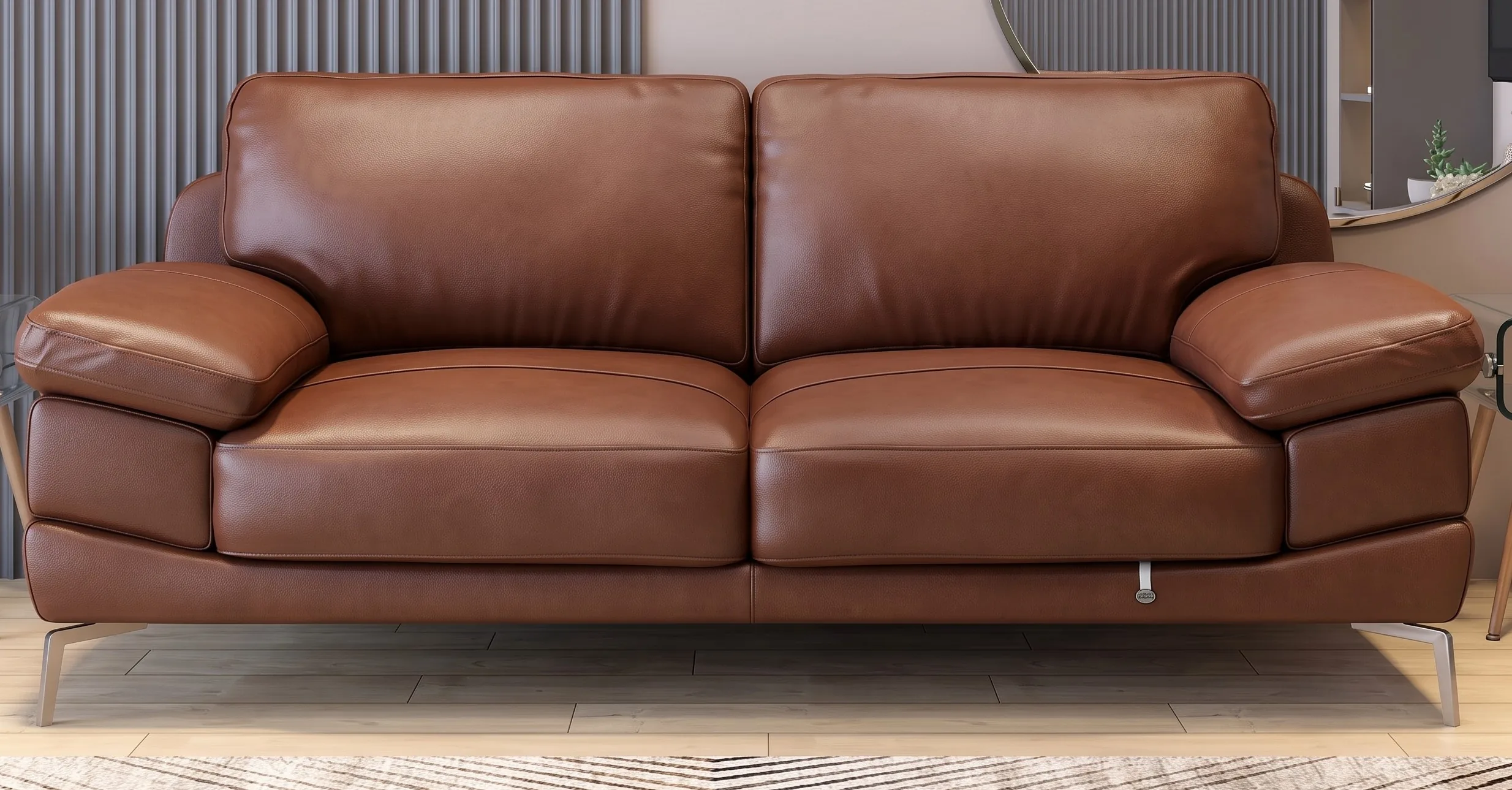 Tan leather sofa after cleaning and conditioning